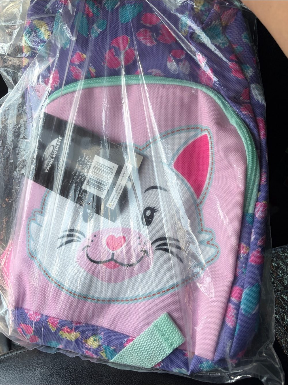 Kids Pink & Purple Cat Face Backpack with Mint Trim